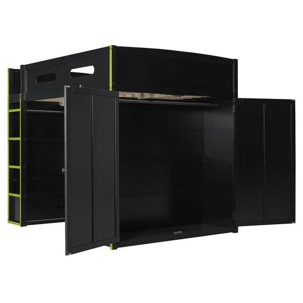 English Elm Full Size Gaming Loft Bed with Rgb Lighting Desk Wardrobe and Built-in Storage Green LT100261AAG