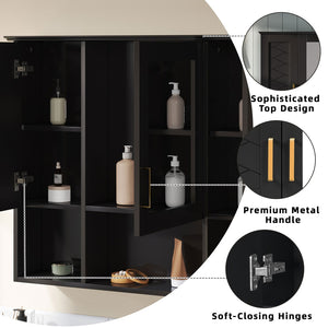 English Elm 35 Inch Wall Mount Medicine Cabinet Soft Close Mirror Storage for Modern Bathroom Black N710P389453B