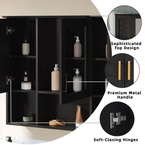 English Elm 35 Inch Wall Mount Medicine Cabinet Soft Close Mirror Storage for Modern Bathroom Black N710P389453B