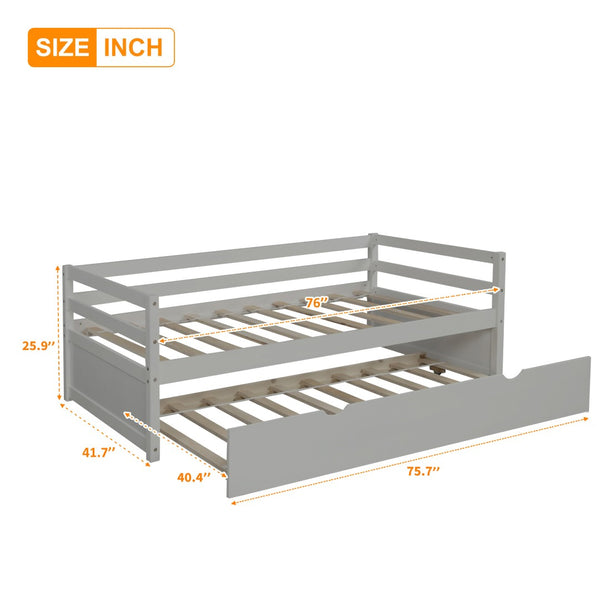 English Elm Daybed with Pull Out Trundle Twin Pine Wood Frame Guest Room Sleep Solution Gray WF191421AAE
