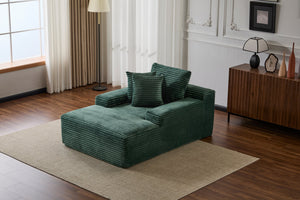 English Elm Oversized Chaise Lounge Chair Cozy Cloud Corduroy Plush Sleeper Daybed with Throw Pillows, Wide Armrest and No Assembly Green W3723P345159