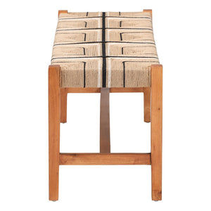 English Elm Bohemian Handcrafted Mahogany Dining Bench with Woven Geometric Paper Loom Seat B2750P467778