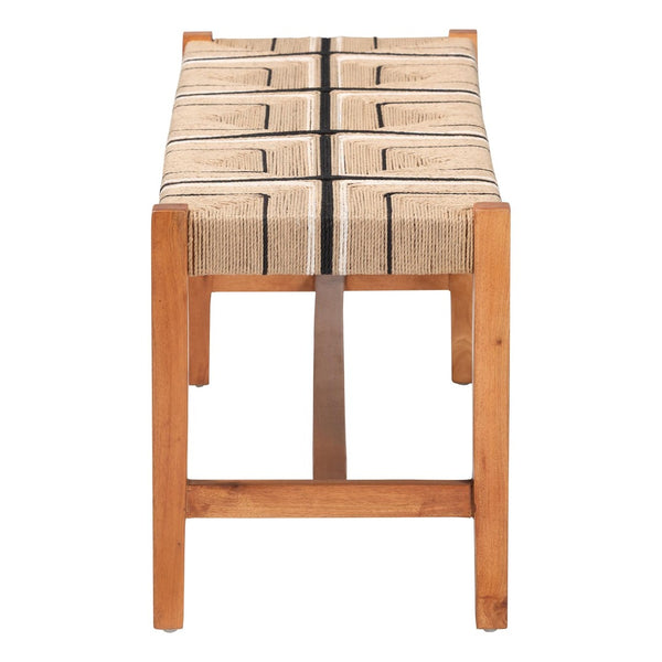 English Elm Bohemian Handcrafted Mahogany Dining Bench with Woven Geometric Paper Loom Seat B2750P467778