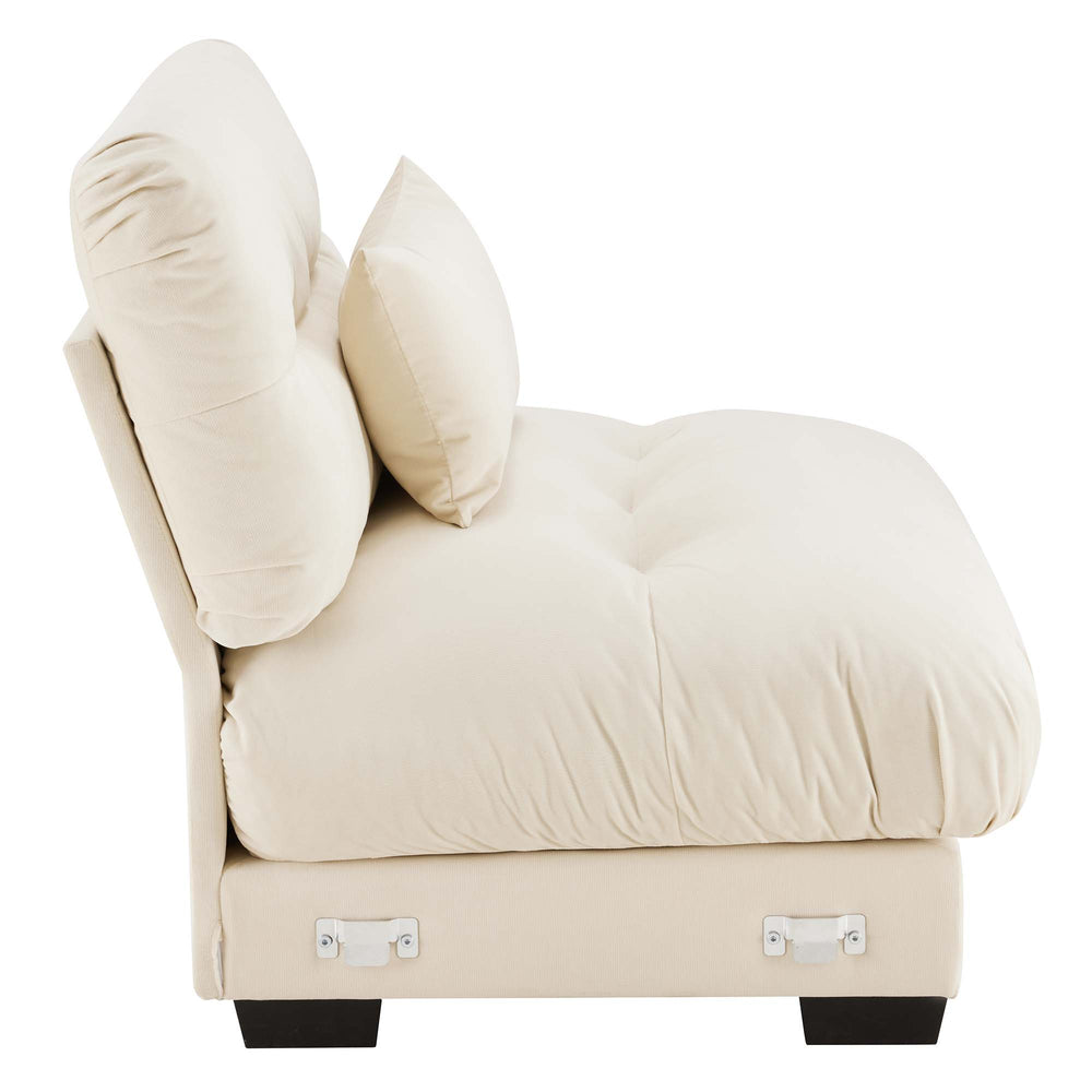 English Elm Milano Velvet Armless Sofa with Cloud Seat Cushion and Bolster Pillows for Luxe Living Room Comfort Cream W714P228719