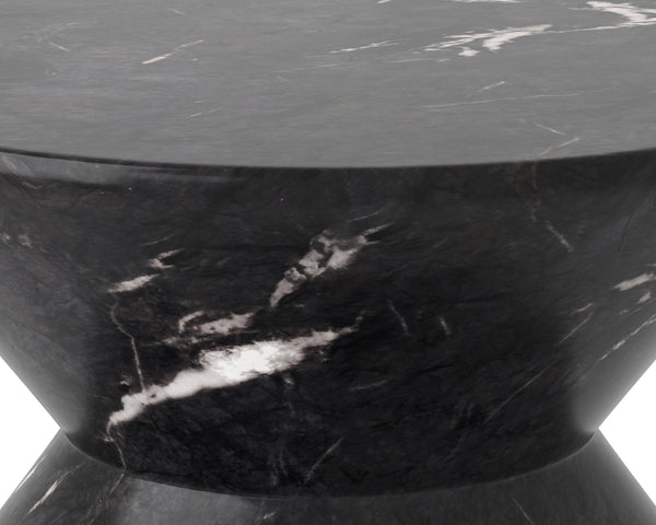 Sunpan Union End Table - Unique Cylindrical Concrete Design for Stylish Indoor and Outdoor Spaces Marble Look / Black