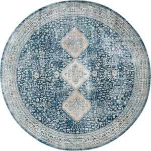 Unique Loom Newport Rosecliff Machine Made Border Rug Navy Blue, Ivory/Light Blue 10' 2" x 10' 2"