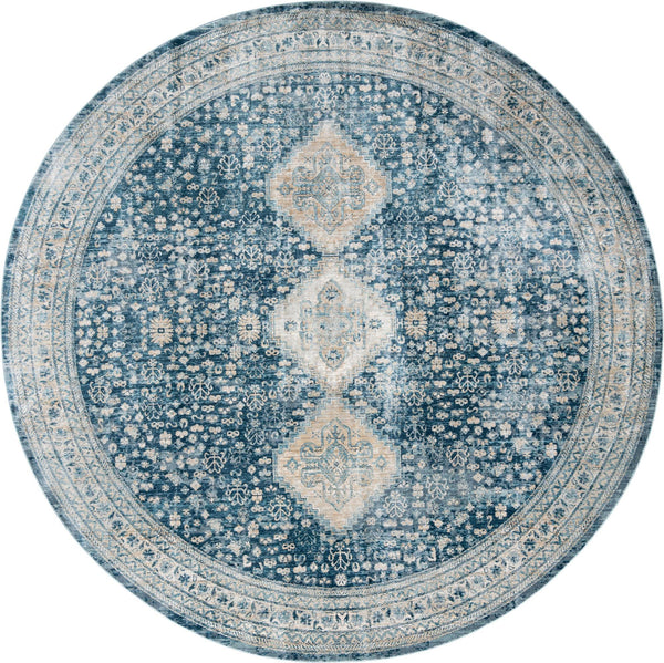 Unique Loom Newport Rosecliff Machine Made Border Rug Navy Blue, Ivory/Light Blue 10' 2" x 10' 2"