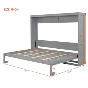 English Elm Full Size Murphy Wall Bed with Cabinet Dual Piston Folding Mechanism for Studio Spaces Gray LP000664AAE-2