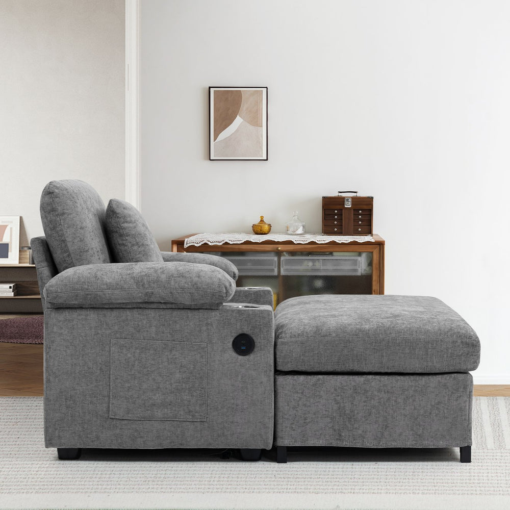 English Elm Modern Oversized Chenille Chair with Ottoman, Sofa Bed Recliner, USB Ports, Cupholders & Storage W2606P255578