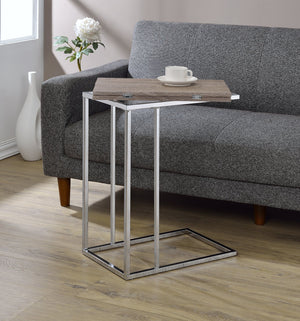 English Elm Danson Driftwood Oak Accent Table with Folding Swivel Extension, Chrome Geometric Base, 24" Versatile B2726P256192