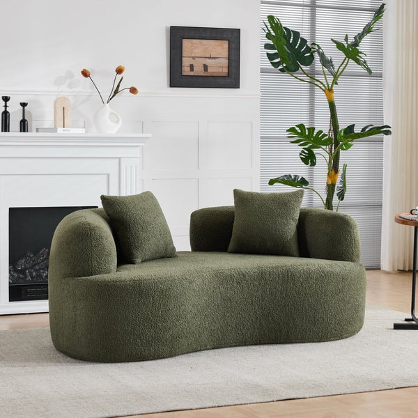 English Elm 66.93 Inch Curved Teddy Velvet Loveseat Sculptural Compact Sofa for Apartments Green W3612P406627
