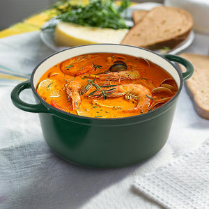 English Elm 4.5 Quart Dutch Oven Pot with Lid, Enameled Cast Iron, Nonstick Ceramic Surface for Even Cooking and Moisture-Retaining Baking up to 500°F Green T3950P396342