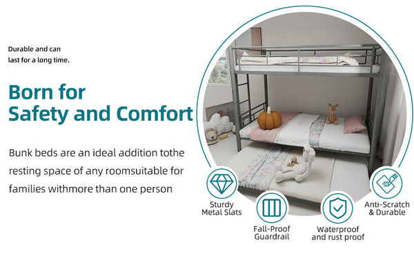 English Elm Heavy-duty Metal Twin over Twin Bunk Bed with Noise-Reducing Design, Safety Rail, Ladder, 350lb Capacity Silver W1935P300361
