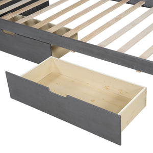 English Elm Twin Wood Daybed with 2 Drawers Rustic Guardrail in Ancient Grey — Storage Twin Bed, Pine MDF Craftsmanship, 300lb Capacity N709P179657E