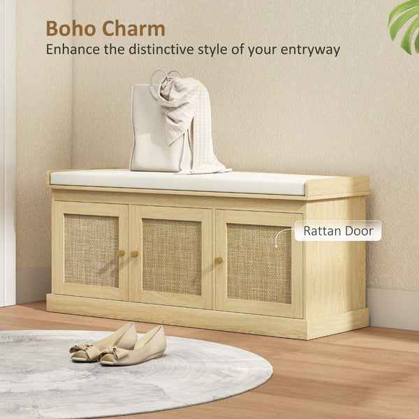 English Elm Homcom Entryway Storage Bench Padded Linen Seat Dual Cabinets White Mdf Hallway W2225P485637