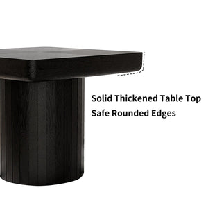 English Elm 23.6'' Square Wood Veneer Accent Table Parquet Top Sculptural Cylindrical Base Matte Finish W1435P419310