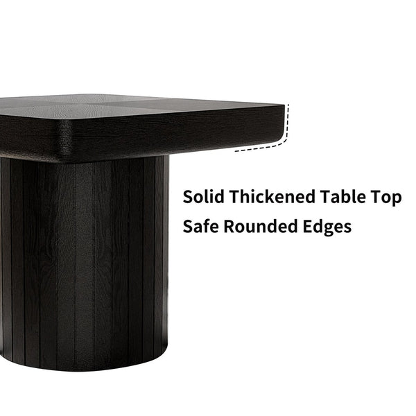 English Elm 23.6'' Square Wood Veneer Accent Table Parquet Top Sculptural Cylindrical Base Matte Finish W1435P419310