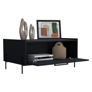 English Elm Shan Modern 15.6" Coffee Table in Black with Pull-Down Cabinet and Open Shelf, Compact Storage B200P253723