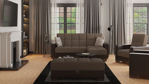 English Elm PrimeNest NimbusFlow Upholstered Ottoman with Storage and Click-Clack Tech, Compact Chenille Seating Tan+Brown B030P280979