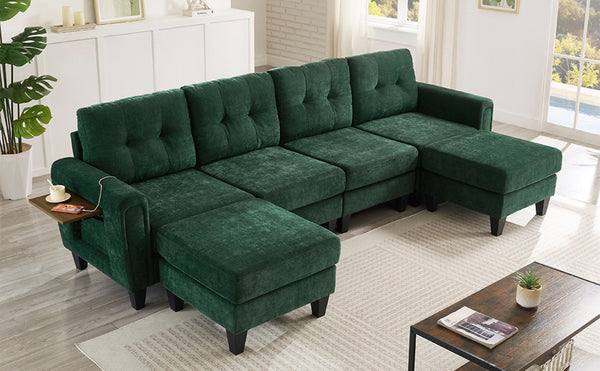English Elm Swivel Barrel Accent Chair Chenille Tufted Round Club Seat for Living Room Lounge Green N719S002250F