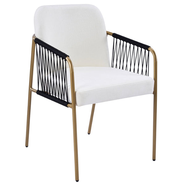 English Elm Fabric Upholstered Dining Chairs Glam Set of Two with Gold Accents Iron Frame N768P379517W