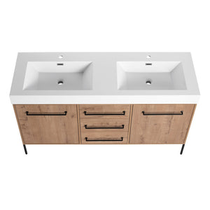 English Elm 60" Freestanding Double Sink Bathroom Vanity with Soft-close Doors and Three Drawers W999S00528