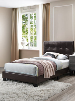 English Elm 1pc Twin Platform Bed Faux Leather Upholstered Frame Adjustable Headboard Modern B011P414677
