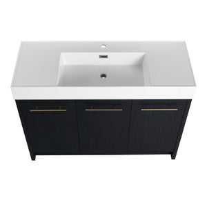 English Elm 48 Inch Freestanding Bathroom Vanity With Modern Resin Sink, Soft-Close Doors & Ample Storage Space W999S00180