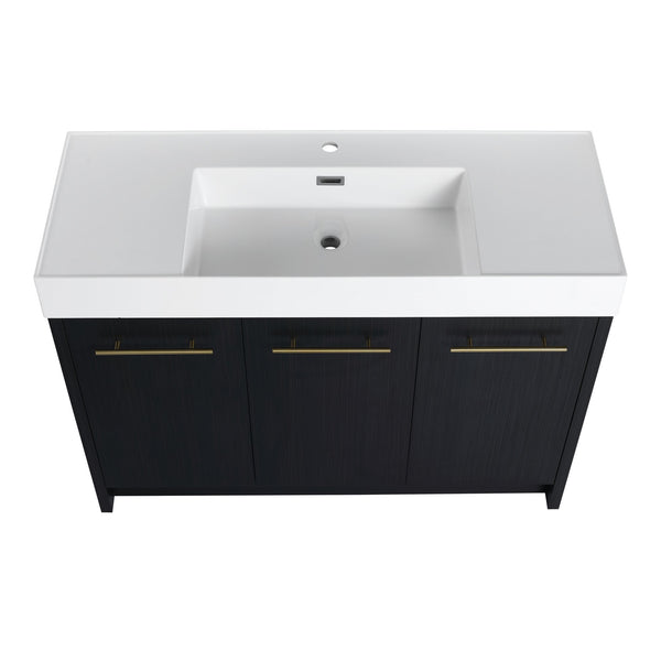 English Elm 48 Inch Freestanding Bathroom Vanity With Modern Resin Sink, Soft-Close Doors & Ample Storage Space W999S00180