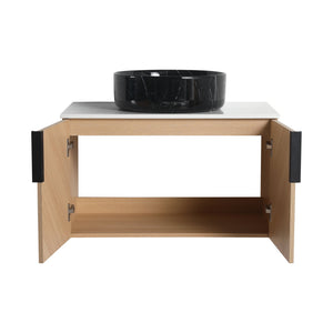 English Elm 30" Bathroom Vanity With Wall-Mounted Design, Ceramic Vessel Sink & Soft-Close Doors For Modern Homes W999S00447
