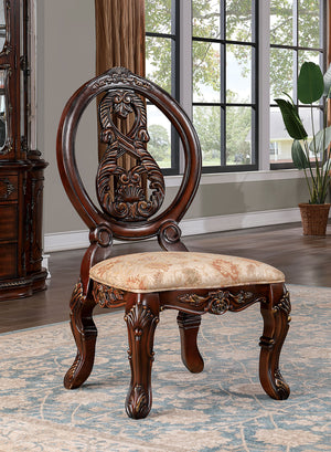 English Elm Traditional Elegant Cherry Side Chairs Set of 2 with Carved Round Backs, Cabriole Legs, Solid Wood Comfort Upholstery and Welt Trim Brown,Tan 49 L x 26 W x 16 H B011P237466