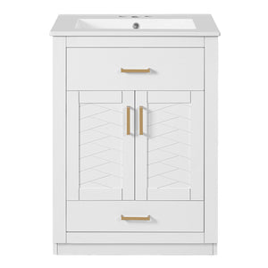 English Elm 24" Bathroom Vanity With Integrated Ceramic Sink, Sleek Storage Cabinet & Easy Assembly For Style N710P341037K