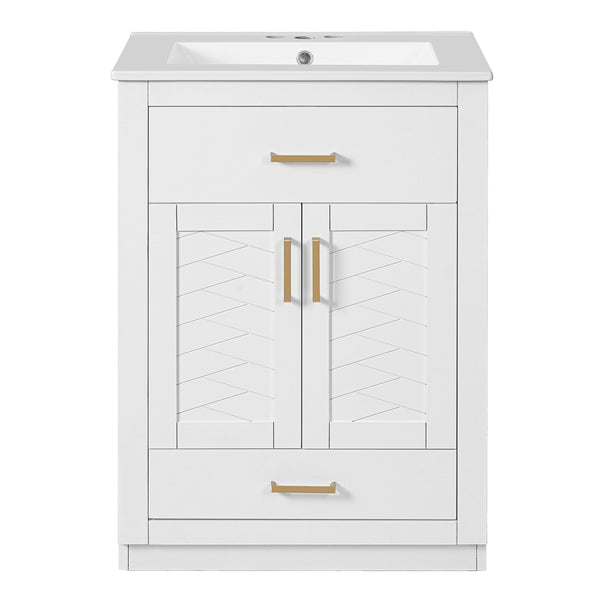English Elm 24" Bathroom Vanity With Integrated Ceramic Sink, Sleek Storage Cabinet & Easy Assembly For Style N710P341037K