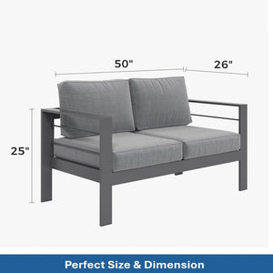 English Elm 4-piece Outdoor Aluminum Conversation Set with Deep Lounge Seating and Wpc Coffee Table Dark Grey B082S00089