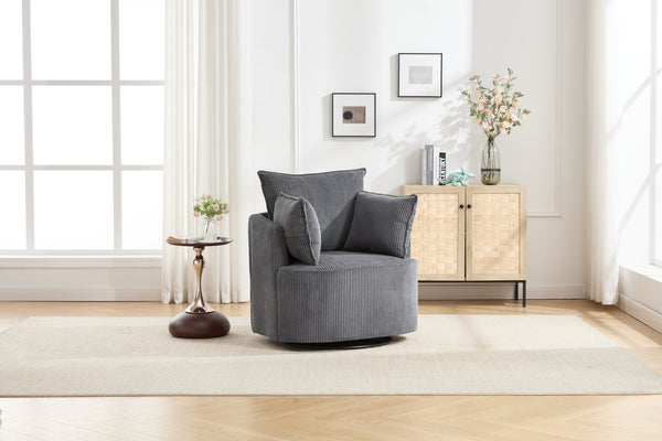 English Elm swivel Barrel Accent Chair with Solid Wood Frame & Metal Base, 350 lb Capacity, Sleek Curved Backrest Elegance Grey W2120P293680