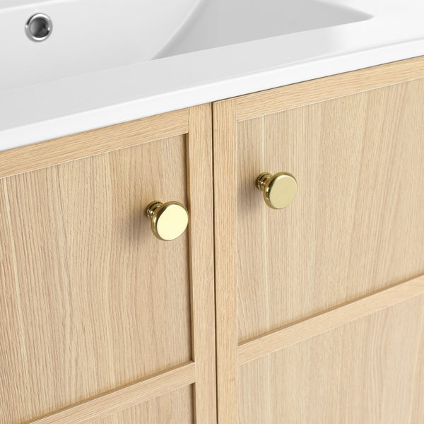 English Elm 30" Freestanding modern oak bathroom vanity with integrated basin, soft-close doors & open shelf storage, plywood construction W1972P268403