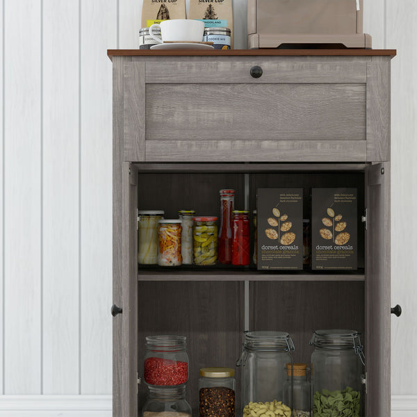 English Elm HOMCOM Rustic Farmhouse Sideboard Buffet Cabinet with Barn Doors, Drawer & Adjustable Shelves for Entryway Gray W2225P229127