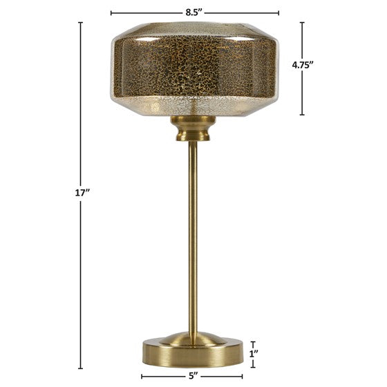 English Elm 17" Mercury Glass Table Lamp Gold - Elegant 17"H Glass Shade on Gold Iron Base, Sparkling Accent Light B035P264540
