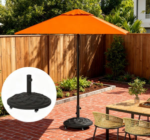 English Elm Resin Concrete Patio Umbrella Base with Locking Wheels Woven Texture Matte Finish T3971P427464