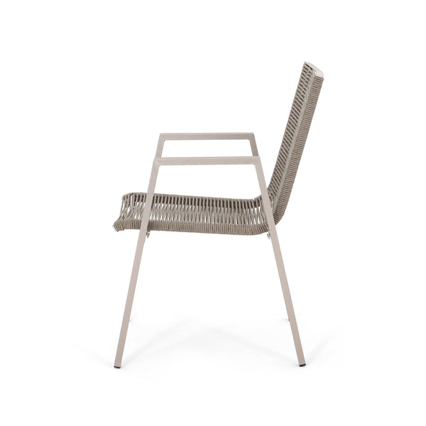 English Elm Christopher Knight Home® - Outdoor Aluminum Dining Chair with Handwoven Rope Seat, Sleek Weather-Resistant Patio Seating Set taupe 64679.00SIL