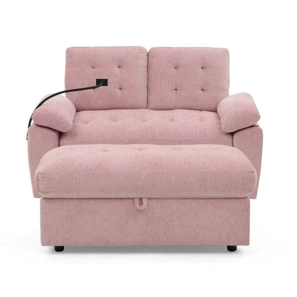 English Elm Leisure Chenille Two Seat Reclining Sofa with Usb Port Storage Ottoman Padded Armrests Pink W487S00519