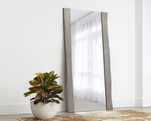 Sunpan FONTANA Floor Mirror - Rustic Live-Edge Acacia Wood in Grey, Handcrafted Artistry for Any Space 109691