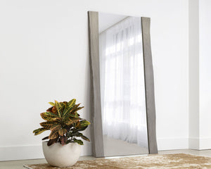 Sunpan Fontana Floor Mirror with Rustic Live-Edge Acacia Wood Frame and Anti-Tip Kit for Glamorous Décor Grey