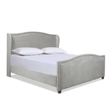 English Elm Carmen King Upholstered Wingback Panel Bed Frame, Silver Grey Polyester