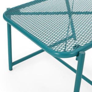 English Elm Kincaid Outdoor Iron Mesh Conversation Set Rust Resistant Patio Chairs with Side Table Teal N775P392159T