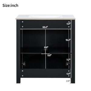 English Elm 30" Rustic Bathroom Vanity Espresso with Ceramic Sink, Soft-Close Doors, Adjustable Shelves, Open-Back Plumbing-Friendly Storage N729P290712P