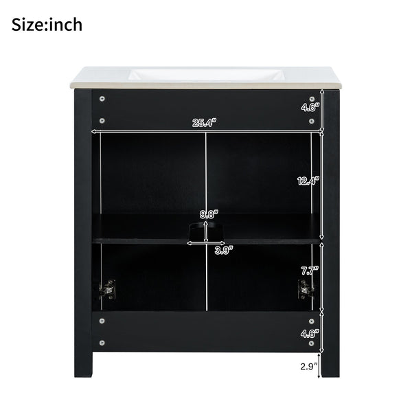 English Elm 30" Rustic Bathroom Vanity Espresso with Ceramic Sink, Soft-Close Doors, Adjustable Shelves, Open-Back Plumbing-Friendly Storage N729P290712P