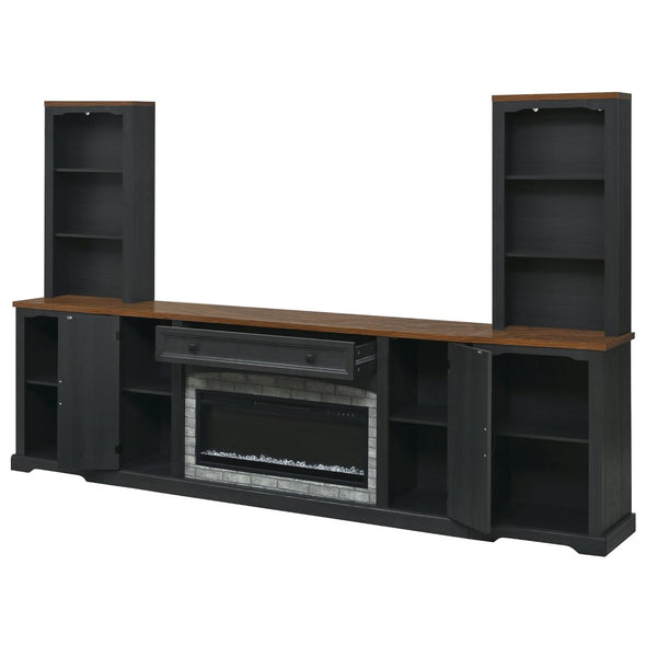 English Elm 3-piece Farmhouse Entertainment Center with Curved Cabinets Walnut Mdf Modular Living Room Black N721S000072B