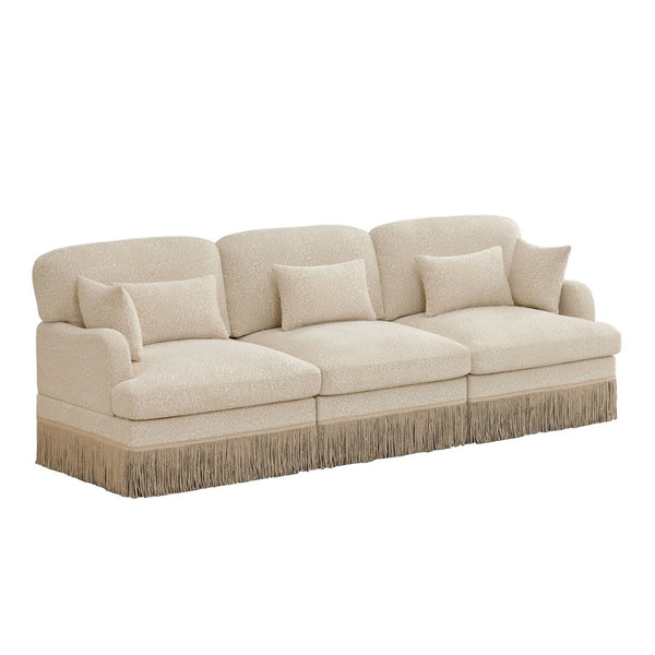 English Elm 100" Leopard Chenille Sectional Sofa with Tassel Trim Deep Seat Modular Living Room Couch Beige W5656S00004