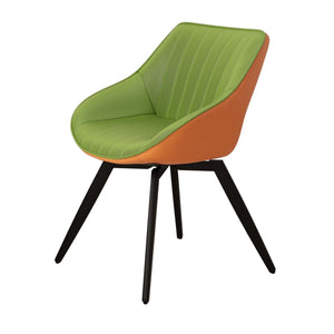 English Elm A Set of 2 Mid-century Pu Leather Dining Chairs with Ergonomic Back and Metal Legs Green W2189P196218